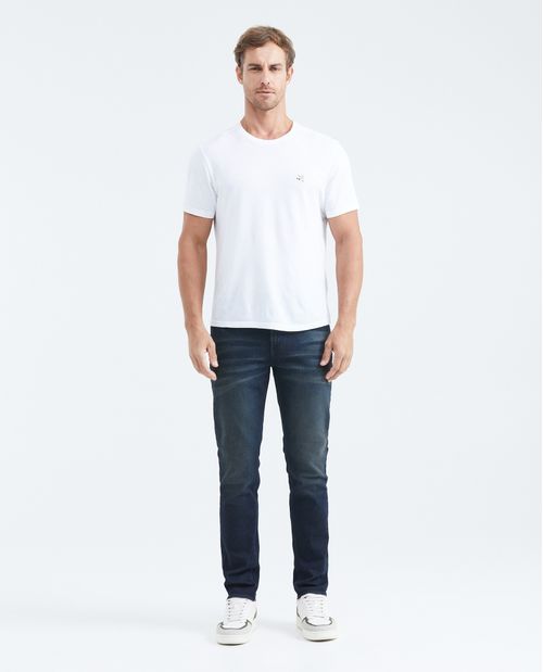 Jean Straight Fit Tiro Medio Bota Slim Azul Oscuro para Hombre