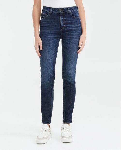 Jean Tipo Carpintero High Rise Bota Slim Azul Ultra Oscuro para Mujer