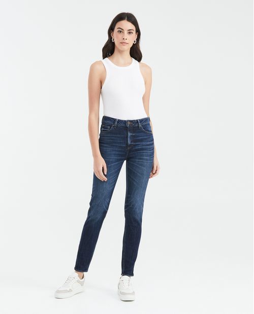 Jean Tipo Carpintero High Rise Bota Slim Azul Ultra Oscuro para Mujer