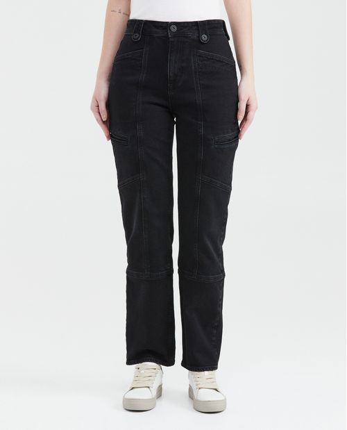 Jean Straight Fit Tiro Alto Boot Cut Negro para Mujer