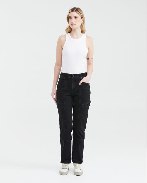 Jean Straight Fit Tiro Alto Boot Cut Negro para Mujer