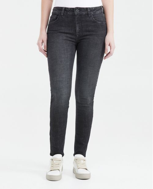 Jean High Rise Bota Slim Gris Oscuro para Mujer