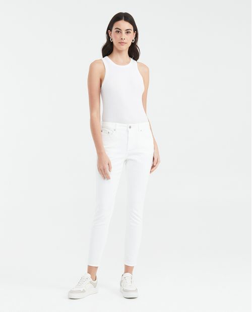 Jean High Rise Bota Slim Azul Denim Color Crudo para Mujer