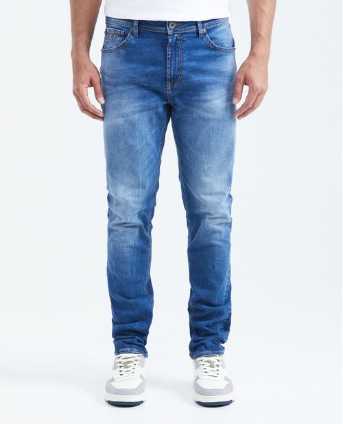 Jean straight Tiro Medio Fit Bota Slim Azul Medio para Hombre