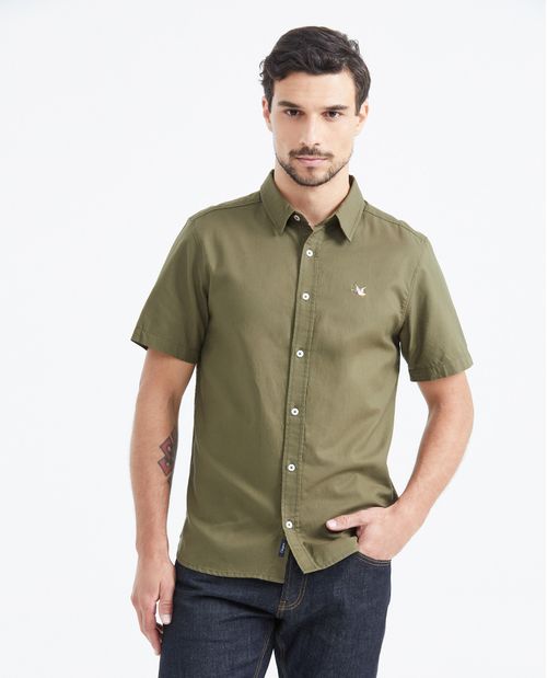 Camisa Slim Fit Manga Corta en Oxford Algodón para Hombre