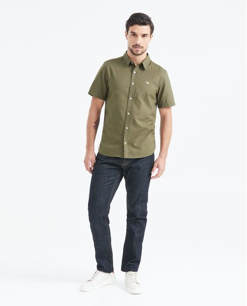 Camisa Slim Fit Manga Corta en Oxford Algodón para Hombre