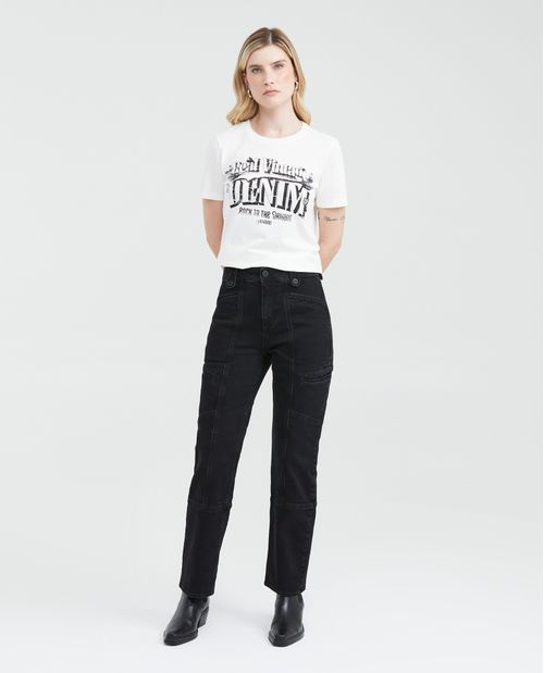 Camiseta Estampada con Efecto Desgastado para Mujer