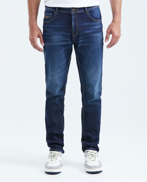 Jean Straight Fit Tiro Medio Bota Slim Azul Oscuro para Hombre