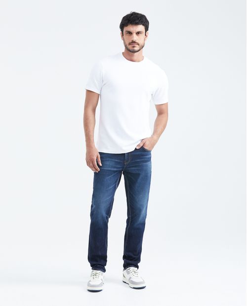 Jean Straight Fit Tiro Medio Bota Slim Azul Oscuro para Hombre