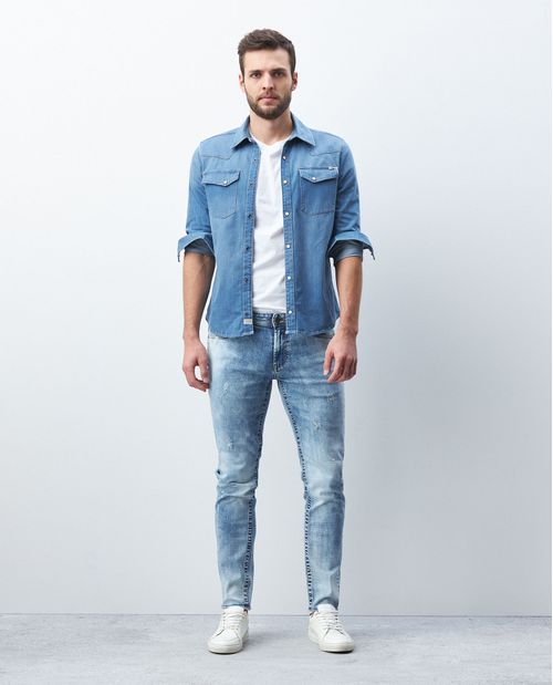 Jean de Hombre Famous Pulse, Slim Fit Bota Slim - Azul Claro