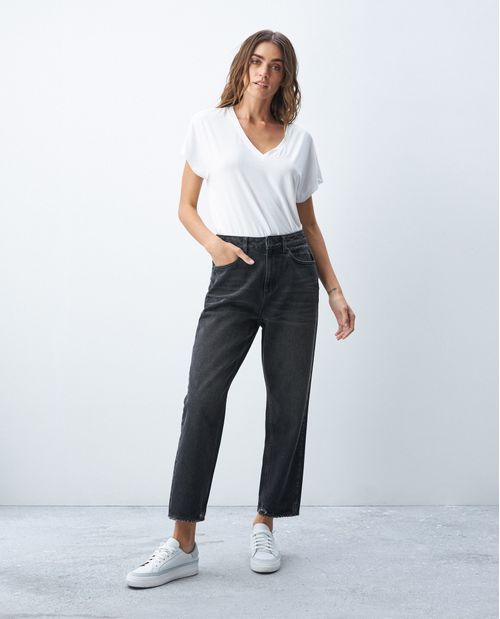 Jean de Mujer Straight Fit 100% algodón, High Rise Bota Relaxed - Gris