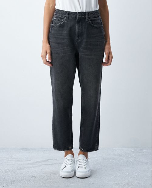 Jean de Mujer Straight Fit 100% algodón, High Rise Bota Relaxed - Gris