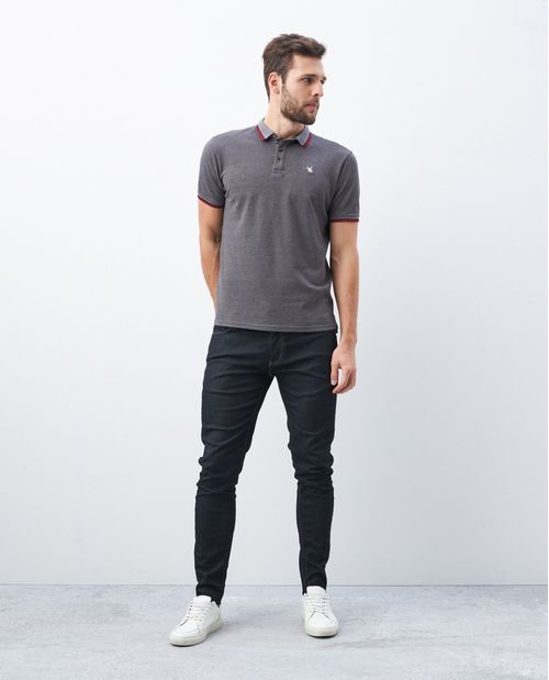 Camiseta de Hombre Tipo Polo, Classic Fit Manga Corta - Tejidos con Rayas en Contraste