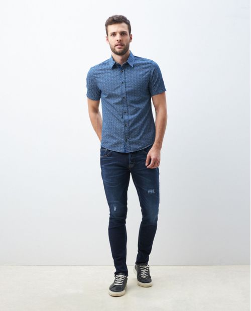 Camisa de Hombre, Slim Fit Manga Corta - Mini Print Ramas