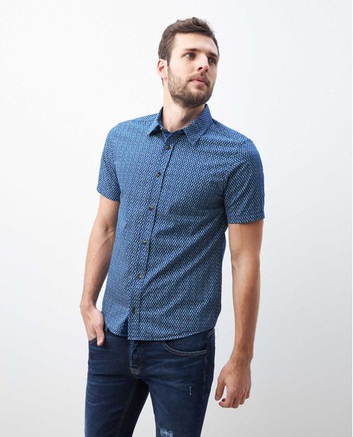 Camisa de Hombre, Slim Fit Manga Corta - Mini Print Ramas