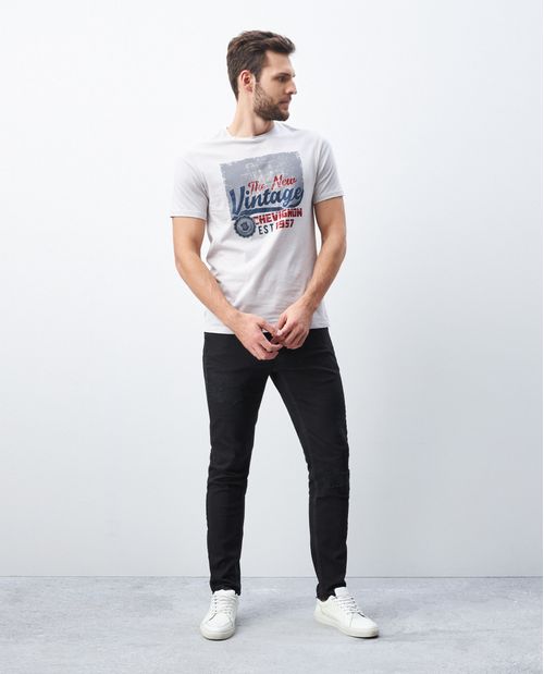 Camiseta de Hombre, Slim Fit Cuello Redondo - Gráfico Técnica Textil