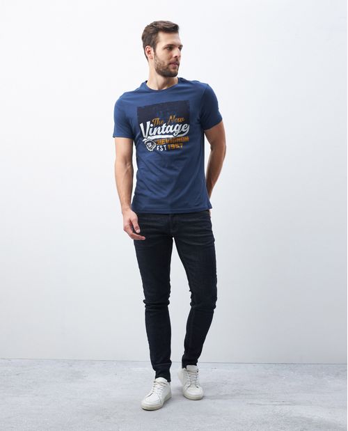 Camiseta de Hombre, Slim Fit Cuello Redondo - Gráfico Técnica Textil