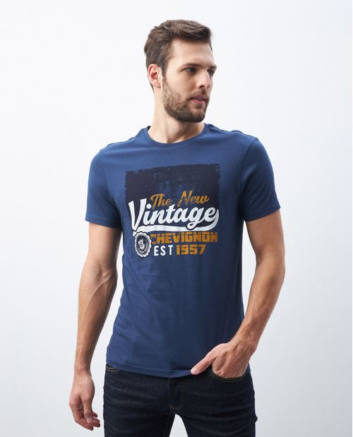 Camiseta de Hombre, Slim Fit Cuello Redondo - Gráfico Técnica Textil