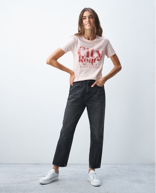 Camiseta Gráfica de Mujer, Manga Corta Cuello Redondo - Gráfico Técnica Textil