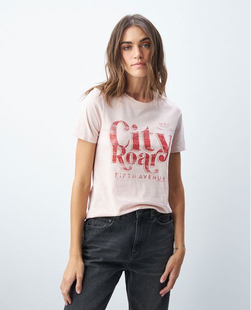 Camiseta Gráfica de Mujer, Manga Corta Cuello Redondo - Gráfico Técnica Textil