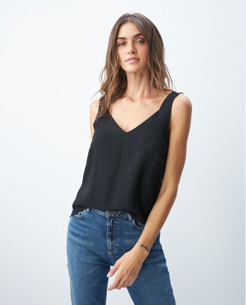 Camisa de Mujer, Silueta Recta Escote en V - Anudado en Espalda