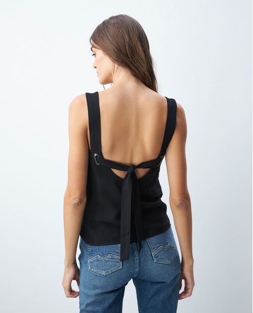 Camisa de Mujer, Silueta Recta Escote en V - Anudado en Espalda