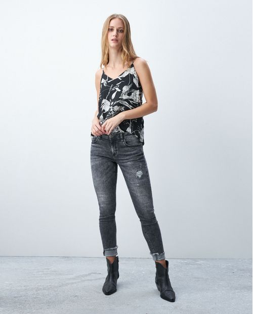 Camisa de Mujer, Silueta Línea A Escote en V - Maxi Print Flores