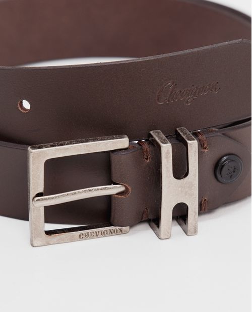 Correa De Hombre En Cuero, Hebilla Ch