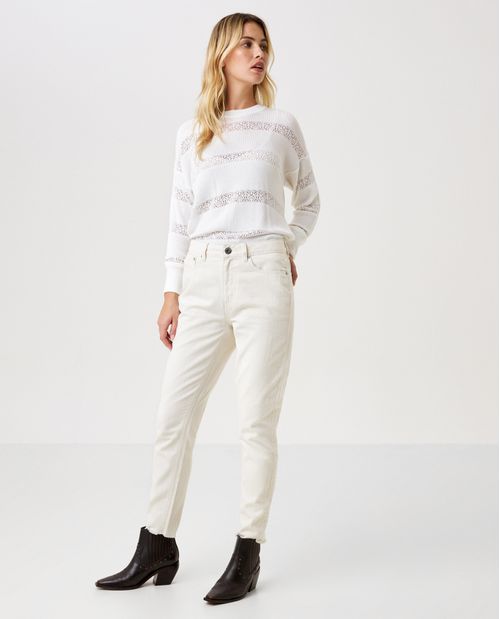 Jean de Mujer Mom Fit 100% algodón, High Rise Bota Skinny - Crudo