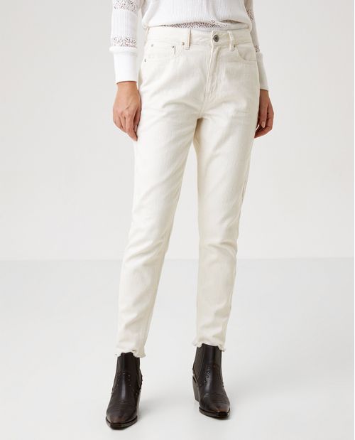 Jean de Mujer Mom Fit 100% algodón, High Rise Bota Skinny - Crudo