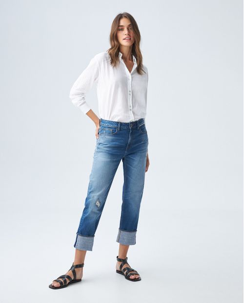 Jean de Mujer High Cosmo Selvedge, Super High Rise Boot Cut - Azul Medio
