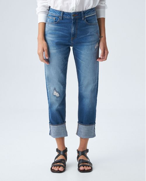 Jean de Mujer High Cosmo Selvedge, Super High Rise Boot Cut - Azul Medio