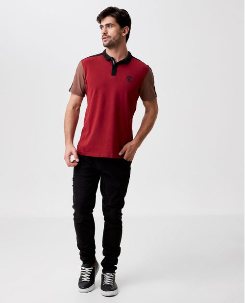 Camiseta de Hombre Tipo Polo, Classic Fit Manga Corta - Bloques de Color
