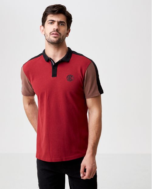 Camiseta de Hombre Tipo Polo, Classic Fit Manga Corta - Bloques de Color