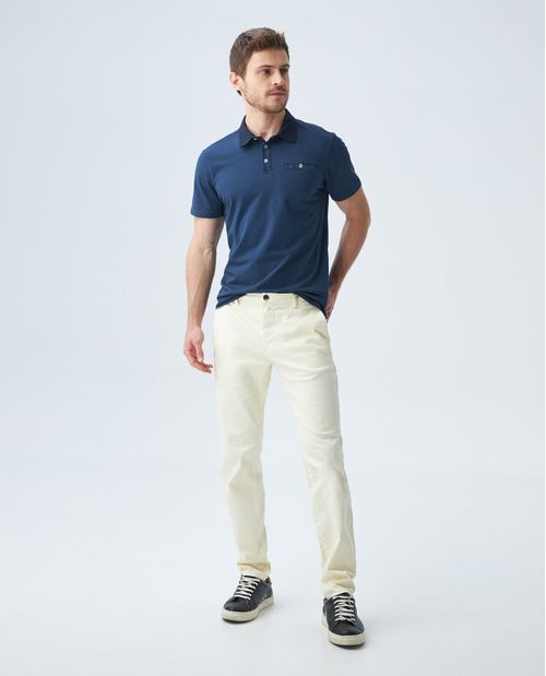 Camiseta de Hombre Tipo Polo, Slim Fit Manga Corta - Cuello Nerú - Cuello en Tejido Plano y Puños Tradicionales