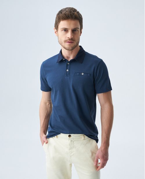 Camiseta de Hombre Tipo Polo, Slim Fit Manga Corta - Cuello Nerú - Cuello en Tejido Plano y Puños Tradicionales
