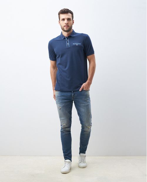 Camiseta de Hombre Tipo Polo, Classic Fit Manga Corta - Bolsillo Ribete