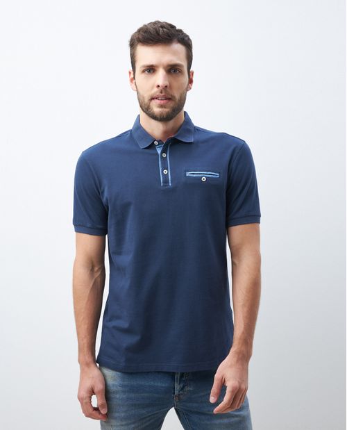 Camiseta de Hombre Tipo Polo, Classic Fit Manga Corta - Bolsillo Ribete