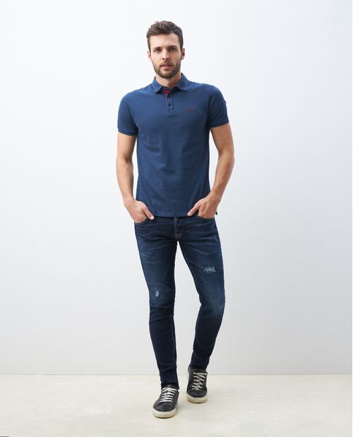 Camiseta de Hombre Tipo Polo, Slim Fit Manga Corta - Detalles en Contraste
