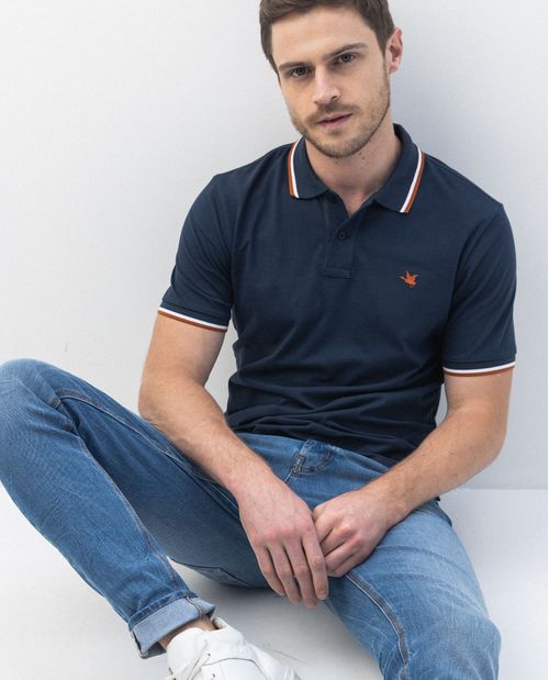 Camiseta de Hombre Tipo Polo, Slim Fit Manga Corta - Tejidos a Rayas