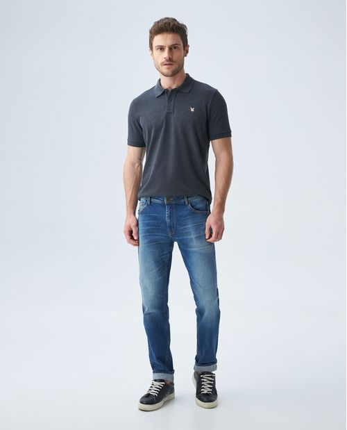 Camiseta de Hombre Tipo Polo, Slim Fit Manga Corta - Tejidos tono a tono - Tela Jaspeada