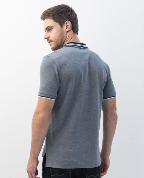 Camiseta de Hombre Tipo Polo, Slim Fit Manga Corta - Tejidos con Líneas en Contraste
