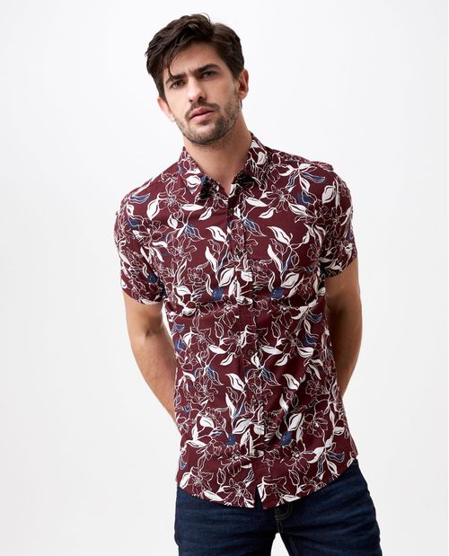 Camisa Resort de Hombre, Classic Fit Manga Corta - Maxi Print Flores