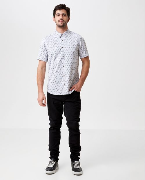 Camisa de Hombre, Slim Fit Manga Corta - Mini Print Flores