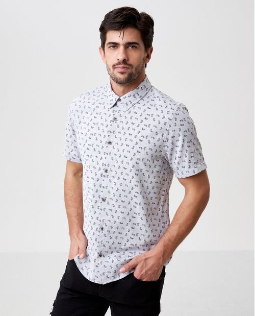Camisa de Hombre, Slim Fit Manga Corta - Mini Print Flores
