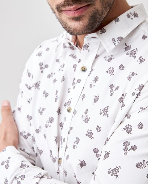 Camisa de Hombre, Slim Fit Manga Larga - Mini Print Flores