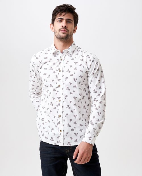 Camisa de Hombre, Slim Fit Manga Larga - Mini Print Flores