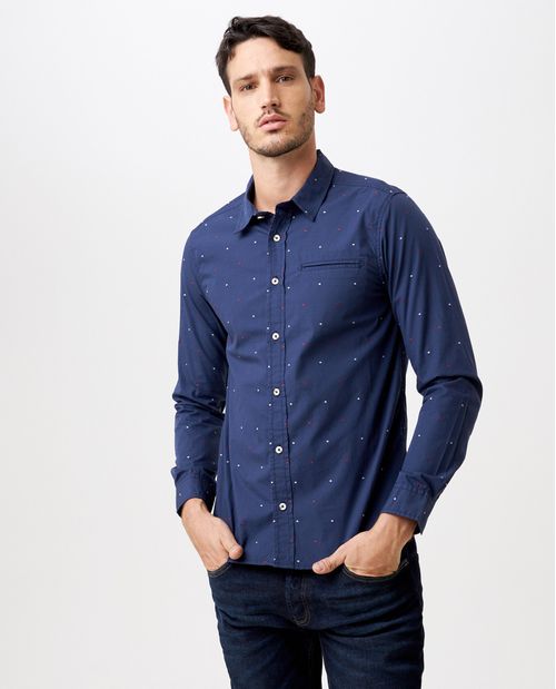 Camisa de Hombre, Slim Fit Manga Larga - Dobby Puntos