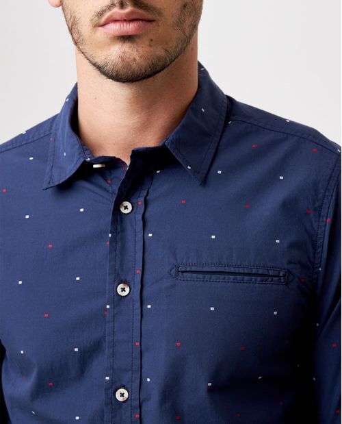 Camisa de Hombre, Slim Fit Manga Larga - Dobby Puntos