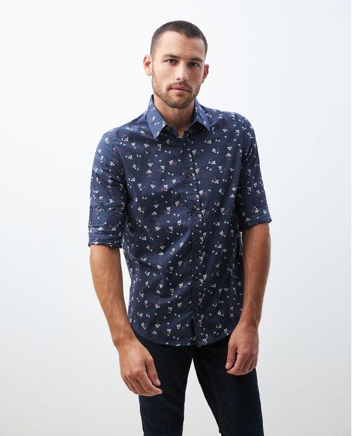 Camisa de Hombre, Classic Fit Manga Larga - Mini Print Flores